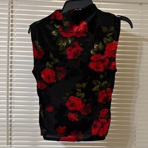 BCX Floral Black and Red Velvet Women's Top size small